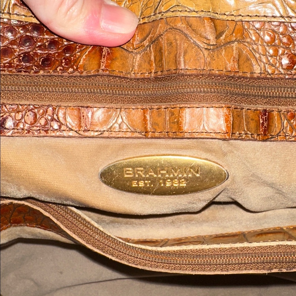 Brahmin Croc-Embossed Satchel Pecan - Picture 13 of 16